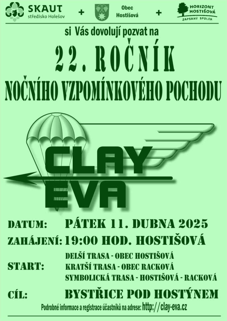 Plakát na 22. ročník nočního vzpomínkového pochodu Clay-Eva 2025